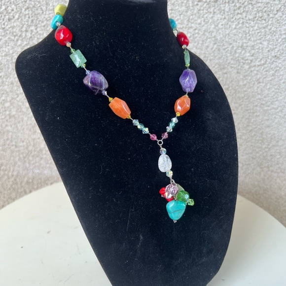 Vintage boho necklace choker style various beads & crystal beads - Picture 2 of 11